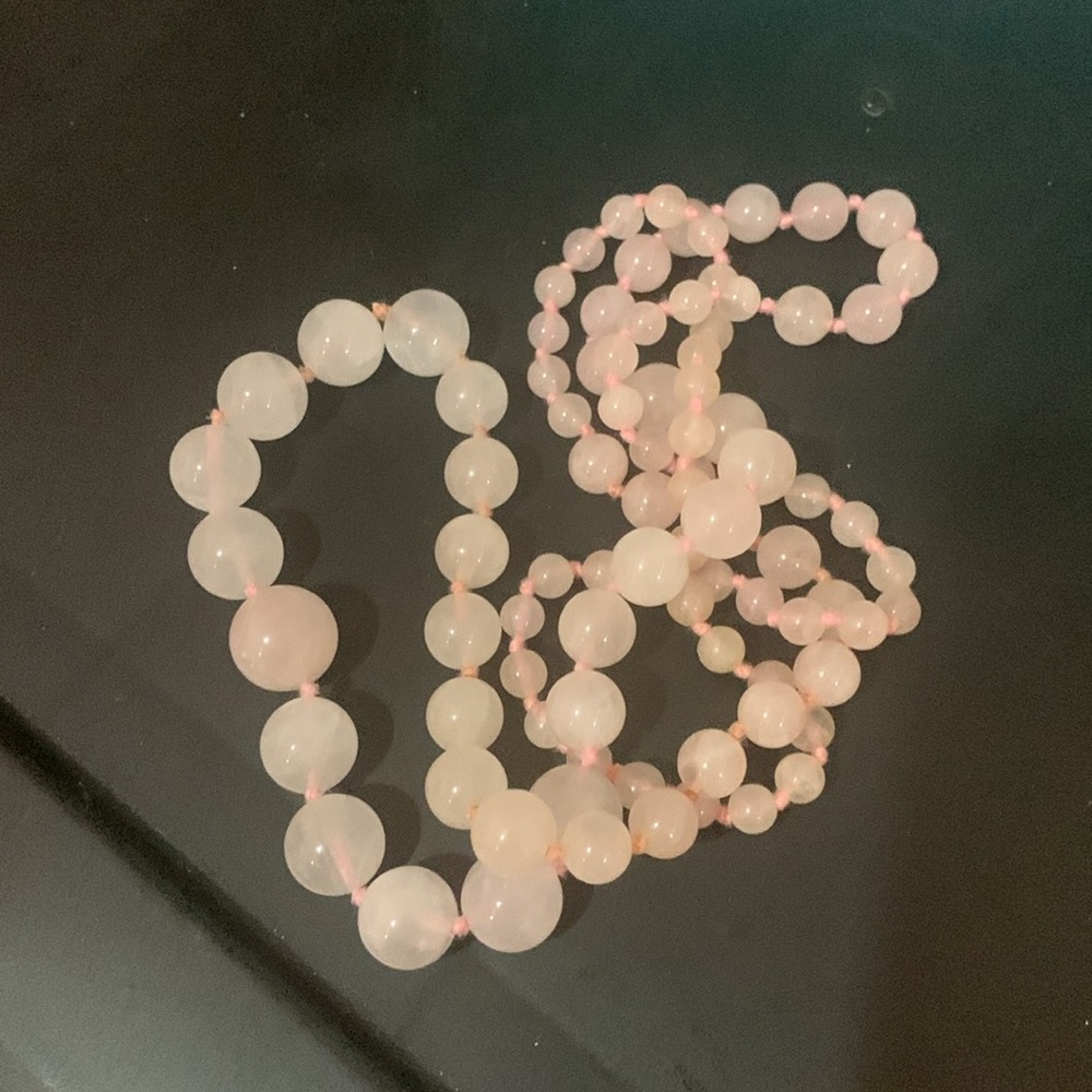 Vintage Rose Quartz Single Strand Hand Knotted Graduated Beads Necklace 34” - Picture 14 of 14